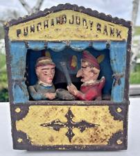 Vtg Punch and Judy Cast Iron Coin Bank Reproduction Approximate 1950-1960s READ picture