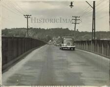 Press Photo 1938 Ford drives down MaClay Street Bridge, Harrisburg, PA picture