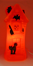 Vintage Blow Mold Halloween Lighted Spooky Haunted House Witch Cat Bat Pumpkin picture