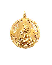Our Lady of Charity 10K Yellow Gold Round Religious Medal Pendant, 1.25