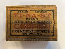 Antique vtg Wooden FI NA ST Codfish Advertising Finger Jointed/Dovetail Side Box picture