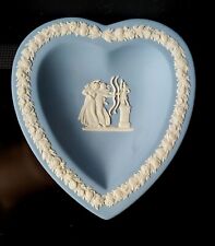 Wedgwood Blue Jasperware Heart Shaped Trinket Dish Pin Dish Candy Dish Ring 4.5