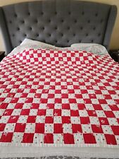 Vintage Handmade Quilt Red White Checkerboard Checks 75x60