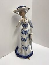 Vtg Arnart Figurine Lady in Blue Edwardian Woman Ceramic Figurine Umbrella Hat. picture
