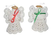Crochet Starched White Angel Christmas Tree Ornament 3.5 Inch picture