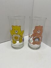 Vintage 1983 Care Bears Glasses Set of 2 Cheer Bear Funshine Pizza Hut Limited picture