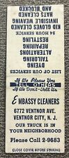 Vintage EMBASSY CLEANERS Matchbook Cover, Ventnor Ave. Ventnor City, N.J. picture