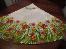 Vintage Vera pink & yellow floral daffodils tablecoth round 70