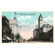 Postcard Washington DC Pennsylvania Avenue Street View White Border Era picture
