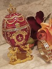 Imperial Faberge Lion Egg 24k Gold Matching Bracelet 4ct Swarovski Diamonds Hmde picture
