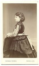 Vintage Old CDV Photo of Woman Wearing Detailed Lace Work Hoop Dress Belgium picture