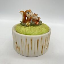 Vintage sweet squirrel porcelain trinket box anthropomorphic round kitsch #230 picture