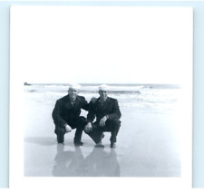 Vintage Photo 1950's, 2 USCG Sailors On A Beach At Cape May NJ, 3x3, Black White picture