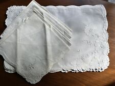 Vintage Set Of Six  Linen And Organza Madeira Embroidered Placemats And Napkins picture
