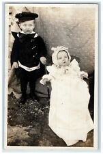 1909 Cute Baby Girl Dress White Sat On Chair Damar Kansas KS RPPC Photo Postcard picture