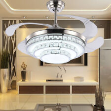 Crystal Ceiling Fan with Retractable Blades 3 Color Change LED Fan Light 42
