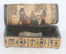 ANCIENT EGYPTIAN ANTIQUE FARMER Mummufucation Ushabti Wooden Tomb Box (BS) picture