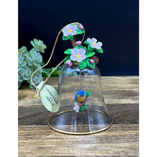Vintage Danbury Mint Glass Bell Songbird Ornament Bluebird w/ Apple Blossoms picture
