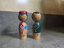 Pair Of Vintage Japanese KOKESHI WOODEN Bobblehead Doll Figures. picture