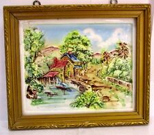 Picture in Frame Vintage Ceramic Tile Country Enesco Japan picture
