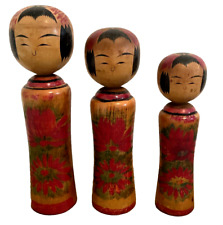 VTG Japanese Kokeshi Dolls Naruko Artist Signed Wooden Lot of 3 picture
