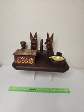 1930’s German Black Forest Scotty Dog Cigarette Box Ashtray Match Candle Holder picture