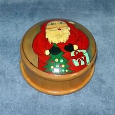 Vtg Russian Santa Jewelry Trinket Box Lacquer Hand Painted Christmas Small Wood picture