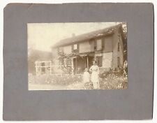 Old Cabinet Photo Woman & Child Outside Old Farmhouse Possibly Berks County, PA picture