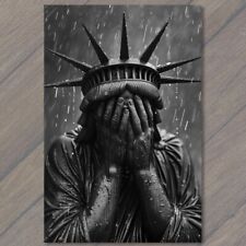 Postcard Statue of Liberty Weeps Cry Sorrow City Background New York Sad For USA picture