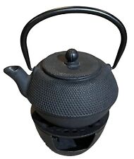 The Republic Of Tea Cast Iron Tea Pot Asian Inspired Black With Candle Stove picture