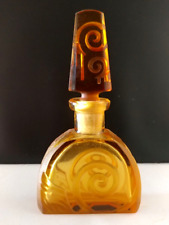 Antique Vintage Perfume Bottle Czech Deco Amber Glass Intaglio Swirls 1920's WOW picture