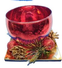 tii Collections Christmas Holiday Red Glass Centerpiece Voltive Holder New  picture