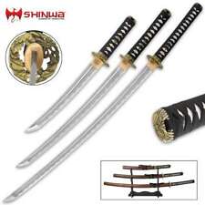 3pc Shinwa 1045 Carbon Steel Katana Sword Set Japanese Samurai Ninja Sharp New picture