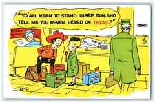 c1950's Father And Son Standing Tell Me You Never Heard Texas Airplane Postcard picture