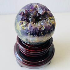 TOP 1.14LB Natural Amethyst smiles Sphere Quartz Crystal Ball Healing+stand CA32 picture