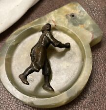 Vintage Brass Baseball Player On Marble Ashtray Ash Tray Base Ball As Is Repair picture