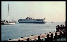Postcard Cape Cod Mass. Ferry departing Woods Hole picture