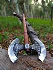 Medieval Viking Axe Double Head Hand forged Viking Axe Carbon Steel Handmade PT picture