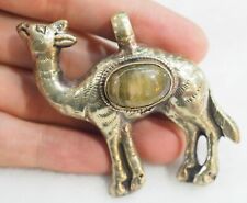 Antique Agate Stone Embedded  Sterling Silver Amulet Middle Eats Vehicle Pendant picture