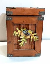Vintage Floral Wooden Storage Box With Acorn & Bamboo, Brass Decor Granny Core  picture