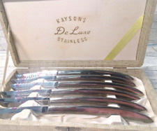 Vintage Kaysons De Luxe Stainless Knife Set of 6 Curved Handle box MCM Sleek picture