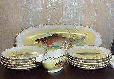 Limoges Hand Painted Vintage Fish Set of 12 Pieces Sign picture