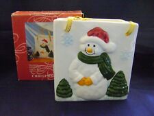 Snowmen Ceramic Bag Christmas New Year Gold Ribbon Hand Painted 5