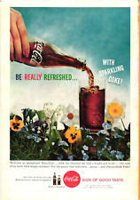 1959 Coca Cola Print Ad BE REALLY REFRESHED Coke in Flower Garden Vintage picture