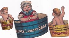 1880's Victorian Trade Card Cut Out Scrap -Kids in a Bucket Barrell Soapine picture
