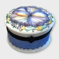 Vintage Limoges Trinket Box Diameter 3” Blue Flower Decorated Porcelain France picture