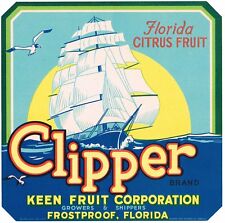 GENUINE CLIPPER CRATE LABEL FLORIDA FROSTPROOF SHIP VINTAGE SAILING 1930S  picture