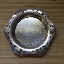 Vintage Warren Silver Plate Hexagonal Reticulated Edge Engraved Dish Tray 6.5