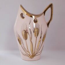 Vintage 1950s 70317 LEFTON Pink Porcelain 22k Gold Leaf Wheat Vase Pitcher EXC picture
