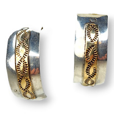 Vintage Native American Navajo Sterling Silver Gold Filled Half Hoop Earrings picture